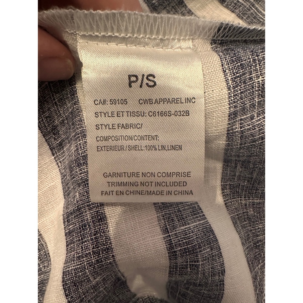 Charlie B Womens 100% Linen Striped Hooded Open Front Cardigan Navy White P/S - Picture 7 of 9